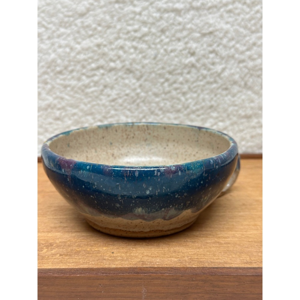 Vintage Studio Pottery Cup Blue Speckled Stoneware Thumb Rest Bowl Mug 96 - Picture 5 of 9